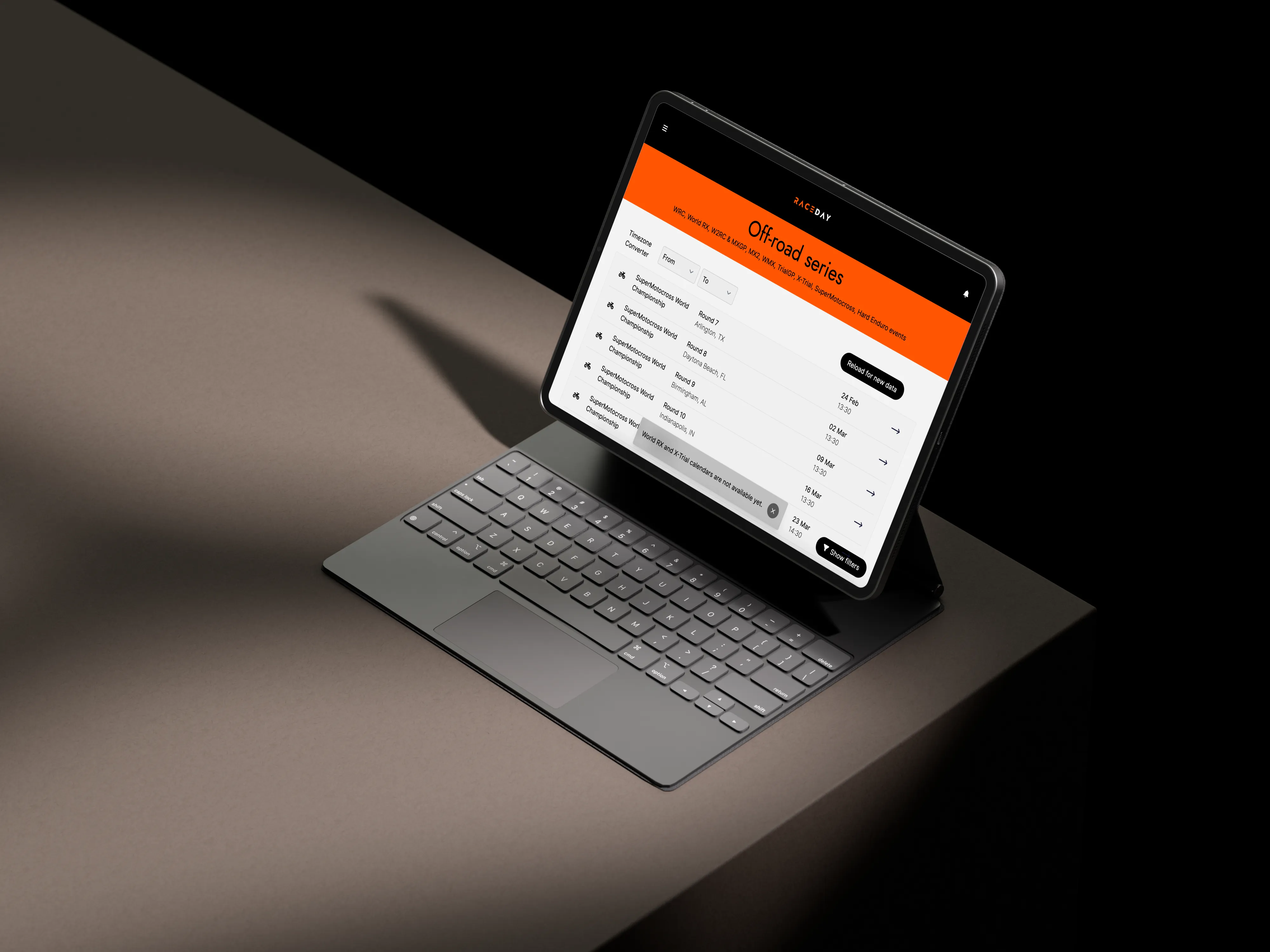 Example of software development project: Raceday tablet mockup